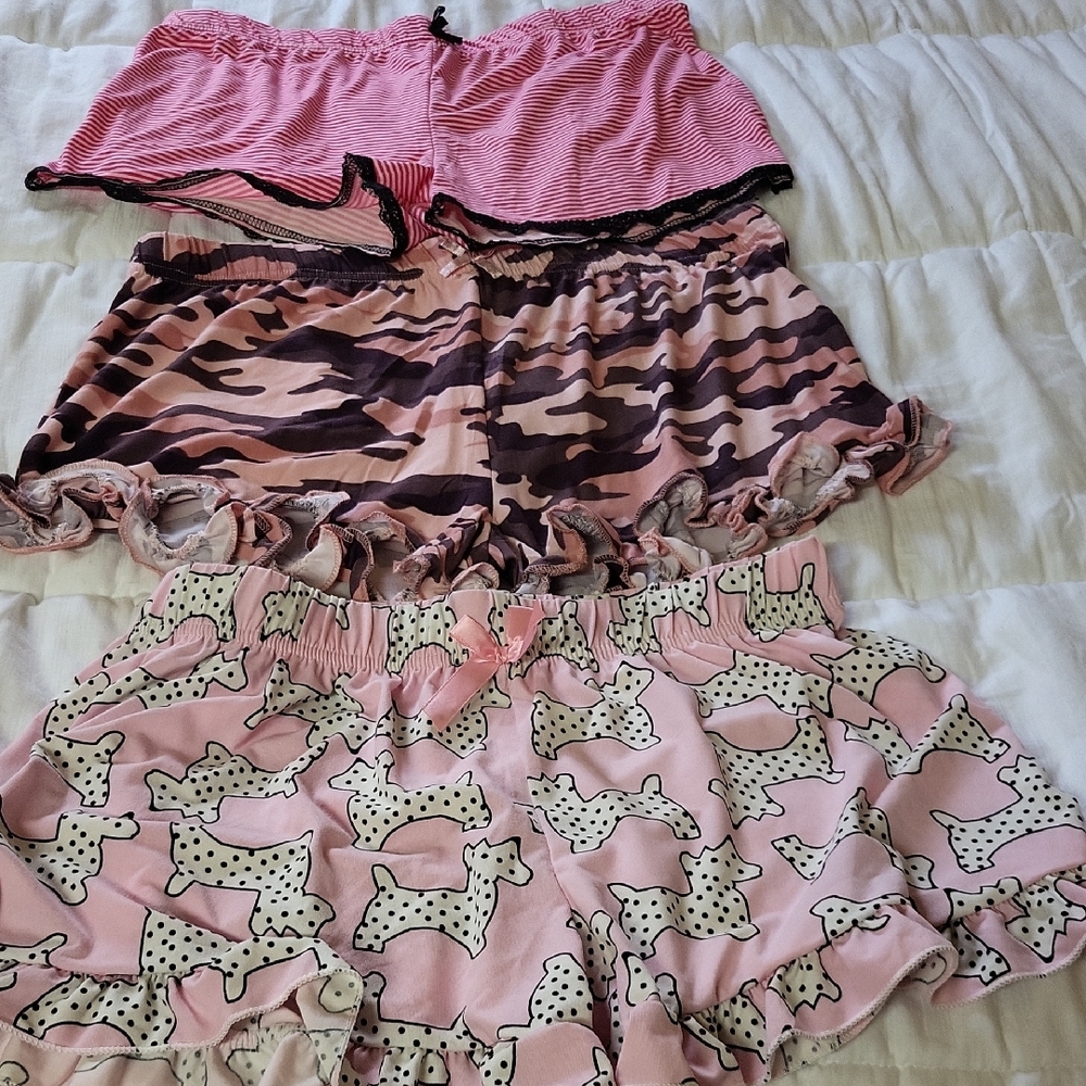 Set of Three Pink and Black Pajama Shorts